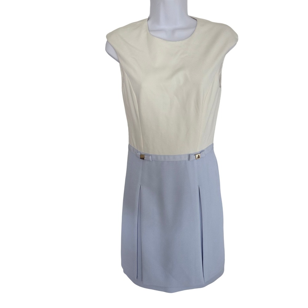 Ted Baker London Colorblock Bow Dress Blue Cream Sleeveless Pleated Skirt 2 $359